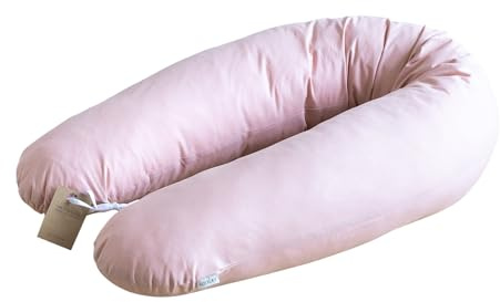 LOOLAY Schwangerschaftskissen - Stillkissen 190 cm - Seitenschläferkissen 100% Baumwolle - mit Abnehmbarem Bezug - Schwanger Kissen für Schlafen (Rosa)