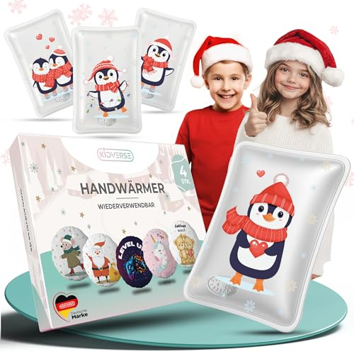 KIDVERSE Handwärmer Kinder 4er Set - Taschenwärmer wiederverwendbar - Wohltuende Handwärmer zum Knicken - Wärmepads Hände mit süßen Motiven - Taschenwärmer Kinder