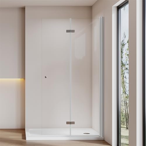 Cozynest Walk in Dusche 100x185cm Duschwand Glas Faltbar Duschfalttür | Falttür Duschwand Duschabtrennung 6mm ESG-Sicherheitsglas Hebe-Senk-Mechanismus Platzsparende