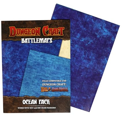 DUNGEON CRAFT Battlemaps Board Game, Battle Mat for Dungeons and Dragons, Double-Sided Gloss Laminated DND Mat, Wet and Dry Erase Board, Table Top Games (Ocean Pack, 24x33/1 Grid)
