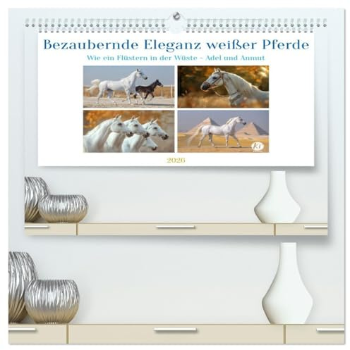 Bezaubernde Eleganz weißer Pferde (hochwertiger Premium Wandkalender 2026 DIN A2 quer), Kunstdruck in Hochglanz: Schneeweiße Pracht: Ein Symbol der Reinheit (CALVENDO Tiere)