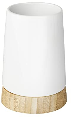 WENKO Gobelet à Bambou céramique Porte-Brosse à Dents pour la Brosse à Dents et Le Dentifrice Blanc