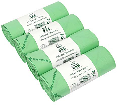 240 Litre x 40 Compostable Wheelie Bin Sacks - Compost Bag Bin Liners - EN 13432-240L Bin Bags with Composting Guide