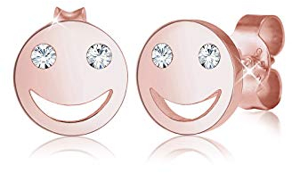 Elli Ohrringe Damen Smiley Emoji mit Kristall in 925 Sterling Silber Rosévergoldet