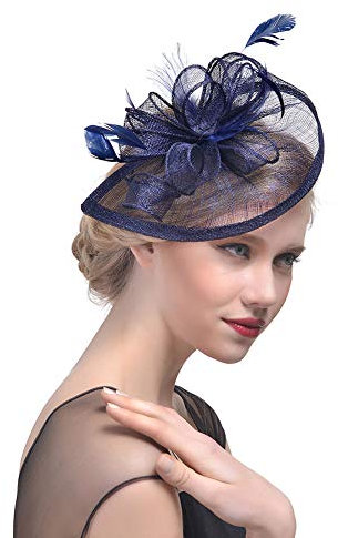 Mallalah Femme Coiffure Mariage Chapeau Fascinator Soirée Bibi élégant Mini Brêt Cocktail Pince à Cheveux Plume Orné Fleur Fête Plage Mariage Vintage Bandeau, Taille Unique, Bleu Marine