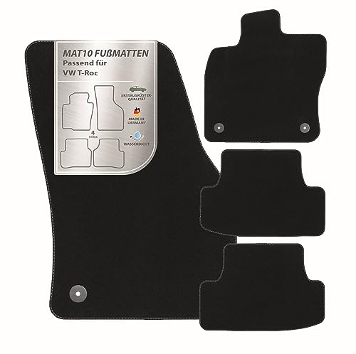 MAT10 – Auto-Fußmatten passend für VW T-Roc (BJ ab 11/2017, VW276, Typ A1) aus Velours | 4-teiliges Automatten Set | langlebige Erstausrüsterqualität, Made in Germany, Schwarz