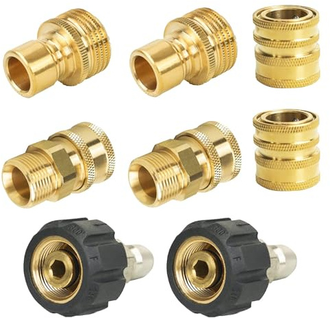 Xiny Tool Hochdruckreiniger-Adapter-Set, Schnelltrenn-Set mit metrischem M22-Außengewinde-Schnellverbinder, M22-Drehgelenk auf 3/8 Zoll Schnellanschluss, 1,9 cm auf Schnellspanner, 8 Stück