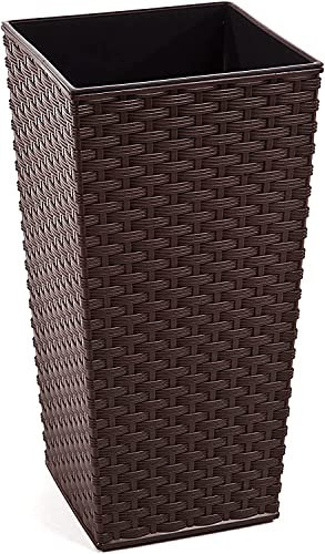 Gordanluk Tall planter rattan plant pot Designed Flowerpot with plant riser extra large plant pots indoor plant pots outdoor flower pot (Brown, 40 x 75.3 cm)