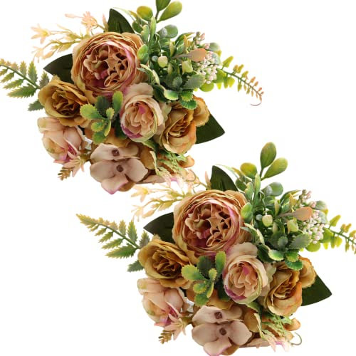 linhaida Künstliche Blumen, 2Pcs Pfingstrose Blumen Deko Seide Hortensie Herbstblumenstrauß, Realistische Blumenarrangements Tischdekoration Hochzeitssträuße für Party Heimdekoration