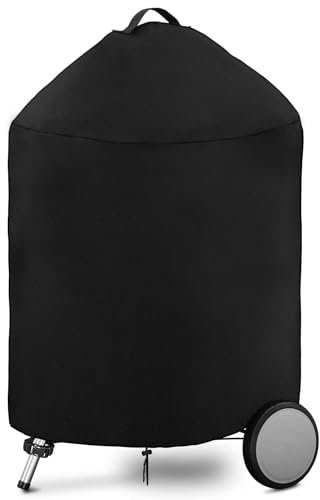 Dokon Copertura Barbecue da Esterno Rotondo Impermeabile, Tessuto Oxford 420D, Antivento, Anti-UV Telo Copri Barbecue Esterno Impermeabile con Maniglie (Ø71x68cm) - Nero