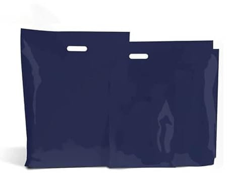 100 X BLUE PLASTIC CARRIER BAGS STRONG SHOPPING SUPERMARKET SHOP RETAIL SHOP BAG, Patch Handle Plastic Carrier Bags - Classic Take Away Bags, Restaurant Takeaway Bags (MEDIUM BLUE (15'' X 18''))