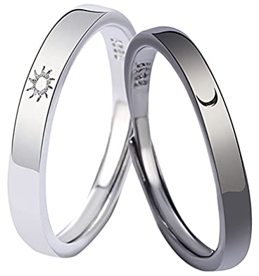 Prevessel Romantische Mond und Sonnenpaarringe, Weiß, Paar Ring, Silber, Promise Ring, Verlobungsring, Sie und Ihn, Unisex, 1 Stück