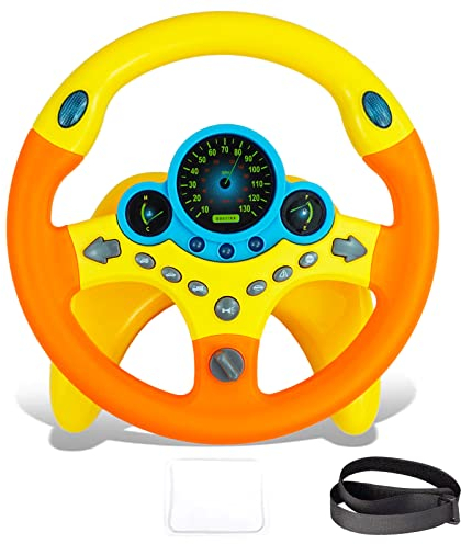 RedCrab Volant Jouet Enfants, Contrôleur de Conduite Portable Simulé à Rotation à 360 ° avec Son et Musique Jouet de Volant Voiture, Volant Jouet Éducatif Cadeau pour Garçons et Filles (Orange)