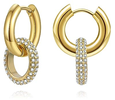 YeGieonr Gold Ohrhänger Ohrringe für Damen,Edelstahl Geometrische Perlen Tropfen Ohrringe mit Glänzendem Zirkonia,Hypoallergen Modeschmuck Geschenk für Frauen und Mädchen