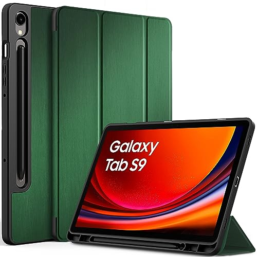 EasyAcc Hülle für Samsung Galaxy Tab S10 FE 10.9 2025/ S9 FE 10.9 /S9 11 Zoll mit S Pen Halter - Ultra Dünn mit Standfunktion Slim PU Leder Schutzhülle, Dunkelgrün