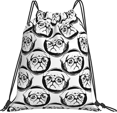 Kyliele Pizzatasche mit Kordelzug für Damen und Herren, Kordelzug-Rucksack, String-Tasche, Turnbeutel, Geschenk für Yoga, Schule, Schwimmen, Strand, Mops Dog1, One size