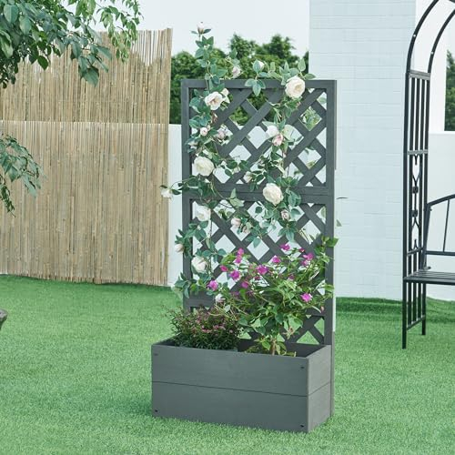 [en.casa] Jardinière avec Treillis Grande Taille Bac à Fleurs avec Support pour Plantes Grimpantes Extérieur Résistant aux UV Intempéries Brise-Vue Jardin Terasse Bois Composite 135 x 65 x 30 cm Gris