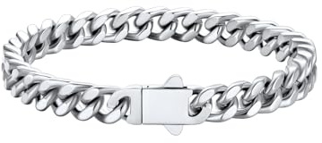 U7 Armband Panzerkette Silber Herren 7mm breit Edelstahl Miami Armkette schwer Gliederarmband Cuban Link Bracelet Länge 19cm, Silber, Rock Rapper Modeschmuck für Freund Vater Ehemann Opa Bruder