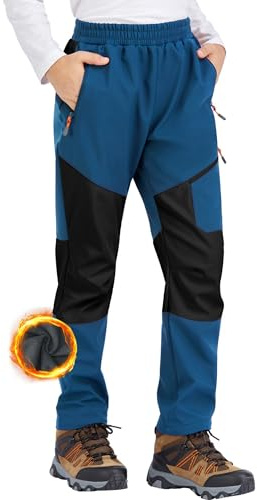 Zoofly Softshellhose Mädchen Schneehose Kinder Ski Hosen Für Kinder Thermohose Jungen Skihose Jungen wasserdichte Hose Kinder Winddicht Wasserabweisend Warme Outdoorhose Blau Schwarz-152-158