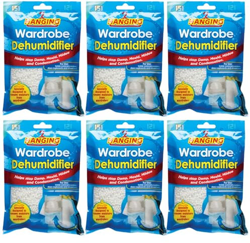 151 Hanging Wardrobe Dehumidifier Bags Cupboard Remove Moisture Trap Damp Mould Mildew Moisture Condensation 450ml X6