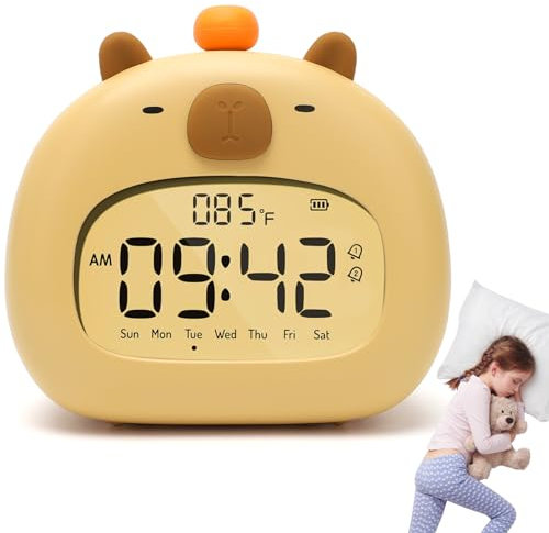 Capybara Kinderwecker, Wecker Kinder mit Nachtlicht Nachttischwecker Wiederaufladbar für Kinderwecker Digital Lichtwecker LED Kawaii Deko für Babyzimmer Timer für Mädchen Jungen Einschulung Geschenk