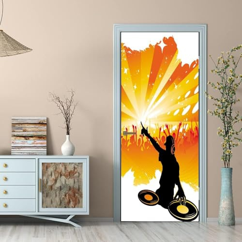 3D Adesivo per Porta Musica Rock Adesivi Porte Interne, Adesivo per Porte Musica Rock Murale Carta da Parati, Autoadesivo Camera da Letto Soggiorno Parete Arredo Casa Poster Parati 88 x 200 cm q.1908