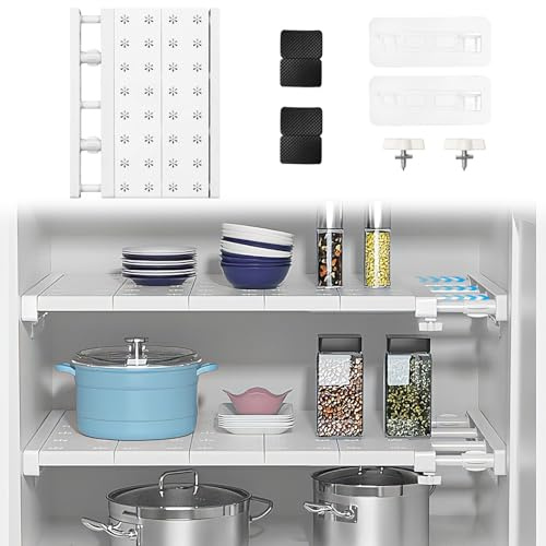Verstellbare Einlegeböden Schrank - 42cm Weit, Verstellbare Länge 30-45cm - Erweiterbares Einlegeböden Kleiderschrank, Nagelfrei Teleskop Regaltrenner für Kleiderschrank, Schrank, Küche, Badezimmer