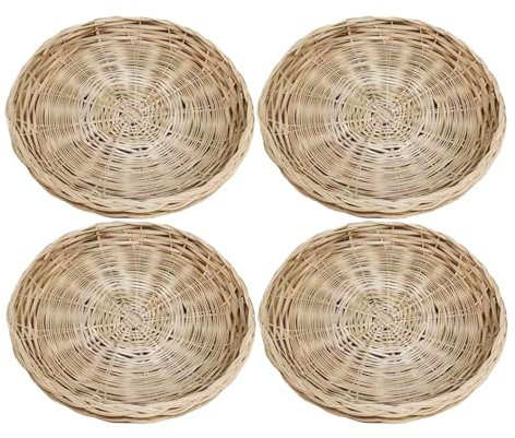 Pack of 4 Paper Plate Holder, Reusable Plate Holders, Round Woven Plate Holders, Bamboo Paper Plate Holder, 10 Inch Round Woven Reusable Holders for Picnic Party (Beige)