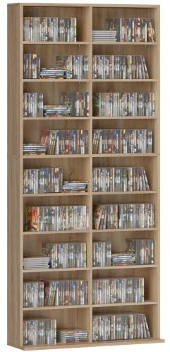 HOMCOM CD Regal CD-Ständer für bis zu 640 78,5 x 24 x 175 cm, Naturholz | DVD Blueray Regal, für 640 CDs/360 DVDs/430 Blurays, Aufbewahrung mit Verstellbaren Regal, Bücherregal, Medienregal