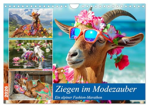 Ziegen im Modezauber. Ein alpiner Fashion-Marathon (Wandkalender 2026 DIN A4 quer), CALVENDO Monatskalender: Lassen Sie sich von den modischen ... Ziegen inspirieren! (CALVENDO Tiere)