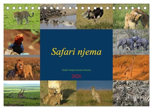 Safari njema - Safari Impressionen Kenia (Tischkalender 2026 DIN A5 quer), CALVENDO Monatskalender: Wildlife erleben (CALVENDO Orte)