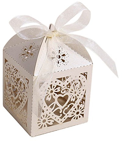 Little Snow Direct 20pcs Love Heart Luxury Boxes With Organza Ribbons Wedding Party Favour Laser Cut Sweets Cake Candy Gift Favor - Ivory/Cream
