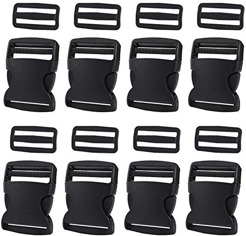 16 Stück 50mm Seitliche Entriegelung Schnallen mit Tri-Glide für Gepäckgurte, Halsband, Rucksackreparatur, Gurtband, Zelt Schwarz