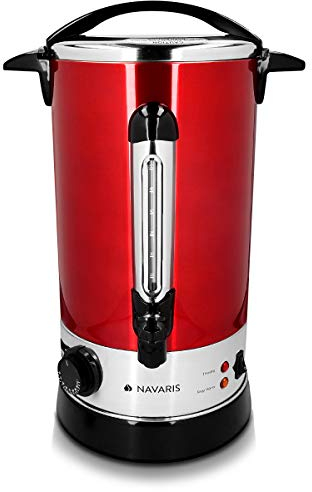 Navaris Pentola Bollitore 10l Vino Acqua - Dispenser Acqua Calda Vin Brulè Caffè - Distributore Elettrico Bevande Calde con Rubinetto - Rosso