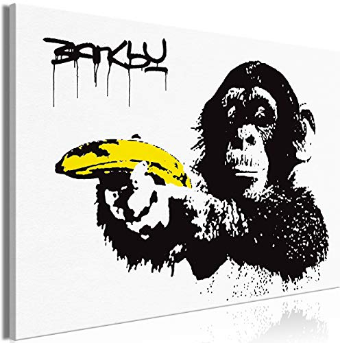 decomonkey Bilder Banksy 120x80 cm 1 Teilig Leinwandbilder Bild auf Leinwand Vlies Wandbild Kunstdruck Wanddeko Wand Wohnzimmer Wanddekoration Deko Affe Street Art
