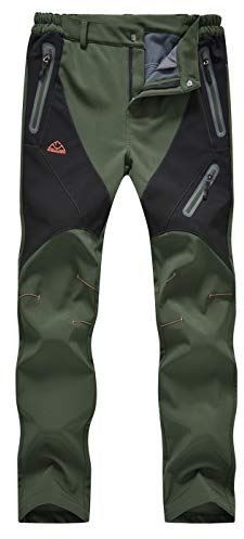 donhobo Damen Gefüttert Winterhose Wasserdicht Winddicht Atmungsaktiv Warm Verdickte Softshellhose Frühling Herbst Wanderhose Outdoorhose Grün L