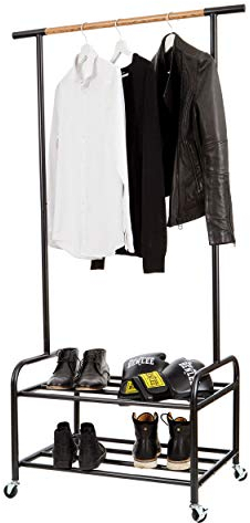 LOVE IT STORE IT Loft Kleiderständer auf Rollen - Garderobe mit 1 Kleiderstange und 2 Ablagen im Industrial Style - Stabil - Schwarz/Holz-Optik