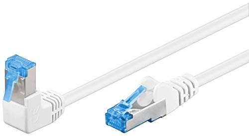 goobay 0.25 Metre CAT 6A Patch Cable High Speed 90 Degree Male Network Cable Ethernet Playstation Xbox DSL PimF RJ45 Plug White 51562