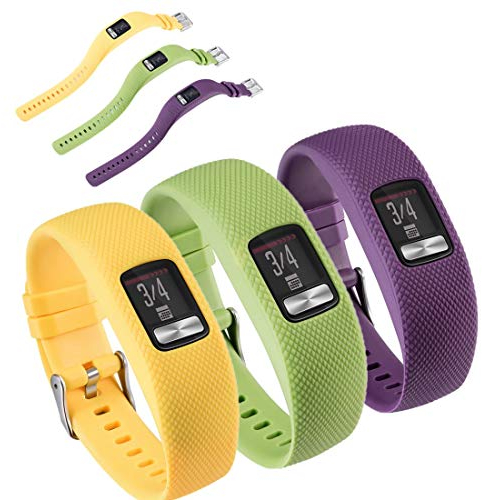 Huwokxix Armband Kompatibel mit Garmin vivofit 4, Verstellbares Silikon Uhrenarmband Sport Ersatzband für Garmin vivofit 4 (Gelb + Cyan + Lila, X-Large)