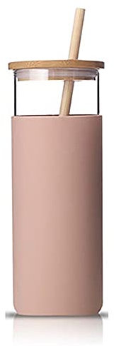 Blush - Botella de agua de cristal con pajita de bambú (500 ml)