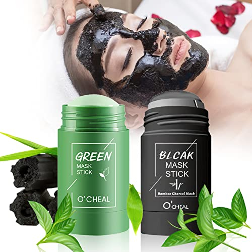2 Pièce Green Tea Mask,Bâton de masque au thé vert,masque anti-points noirs,Masque De Thé Vert De Nettoyage En Profondeur Des Pores pour tous les types de peau femmes hommes