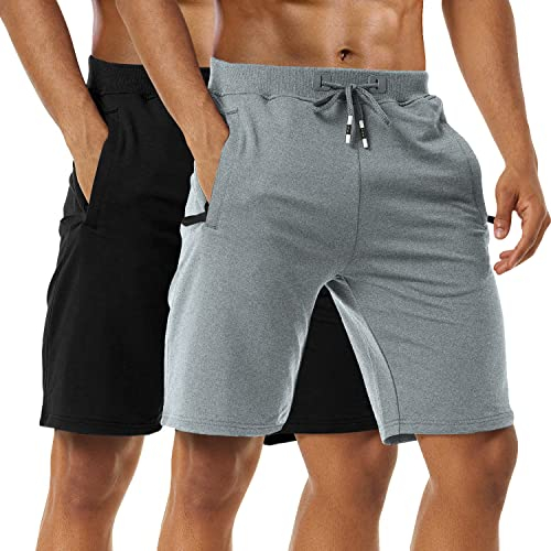 Kurze Hosen Herren - Sporthose Herren Kurz, Laufshorts Männer Sommer Baumwolle Kurze Jogginghose Fitnesshose Shorts SportShorts Trainingshose Mit Reißverschlusstasch, 2er-Pack Black/Light Gray-3XL