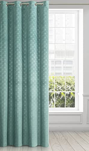 Eurofirany Samt Vorhang mit Geometrischen Fächermuster und Ösen – 1 STK. Gardine Balkontür Gemustert Velvet Optik Einfarbig Flauschig Modern Wohnzimmer Schlafzimmer 140x250cm 3D Samt Struktur Seegrün