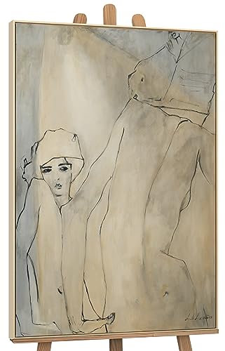 YS-Art XXL Abstrakt Acryl Gemälde auf Leinwand mit Rahmen Amsterdam handgemalte Wandbilder Wohnzimmer Akt Renaissance Wohndekor Bilder echte Kunst 120x80 cm