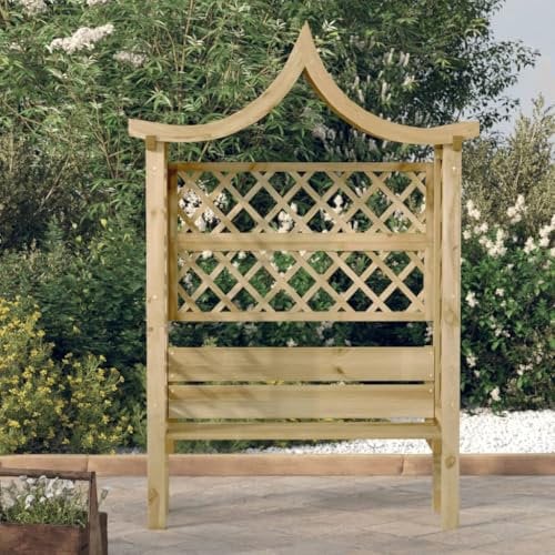 PURADAY Pergola da Giardino con Panca e Tetto in Legno di Pino Impregnato 146x55x220 cm Pergola Cortile Forma Base Stabile Piante Rampicanti Decorazione della Terrazza Zona di Riposo