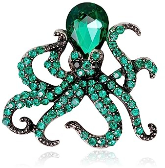 Yurosiay Oktopus Brosche - Bunt Ozean Tier Brosche mit Kristall und Diamant - Damen Anstecknadel für Bankett Party - Grün
