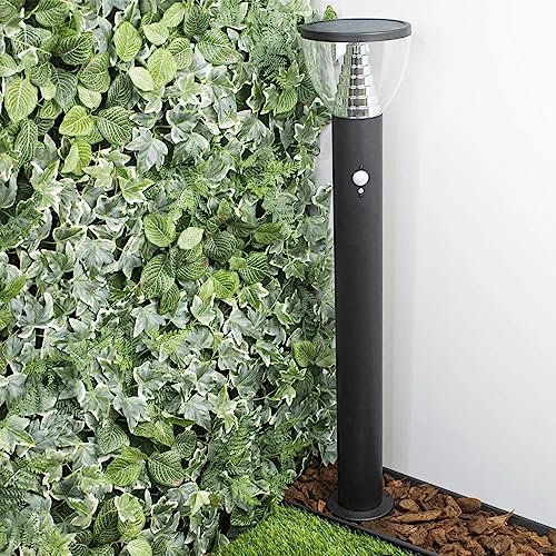 Lampadaire solaire moderne | Puissance lumineuse élevée jusqu'à 600 lumens | Lumière blanche chaude | 2700 K | Capteur de mouvement et de crépuscule | Lampadaire solaire | pour maison jardin terrasse