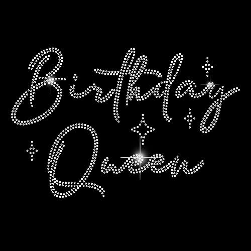 SUPERDANT Birthday Iron on Rhinestone Heat Transfer Birthday Queen T-Shirt Crystal Decor Clear Bling DIY Patch Clothing Repair Hot Fix Applique for Clothing Vest Shoes Hat Jacket