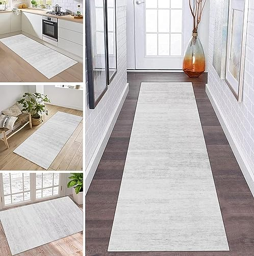 ZDYHMrj Läufer Teppich Lang Flur rutschfest Waschbar 80X240CM Küche Korridor TeppichLäufer für Flur Grau Schlafzimmer Wohnzimmer Polyester Teppichmatte Dauerhaft, Anpassbar Küchenteppich Meterware