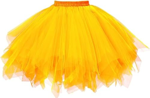 Damen Karneval Kostüm Tüllrock 80er Puffy Tütü Röcke Tüll Petticoat gelb Yellow